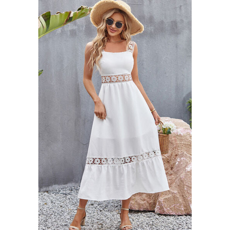 Spliced Lace Square Neck Sleeveless Midi Dress Apparel and Accessories