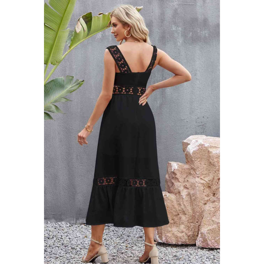 Spliced Lace Square Neck Sleeveless Midi Dress Apparel and Accessories