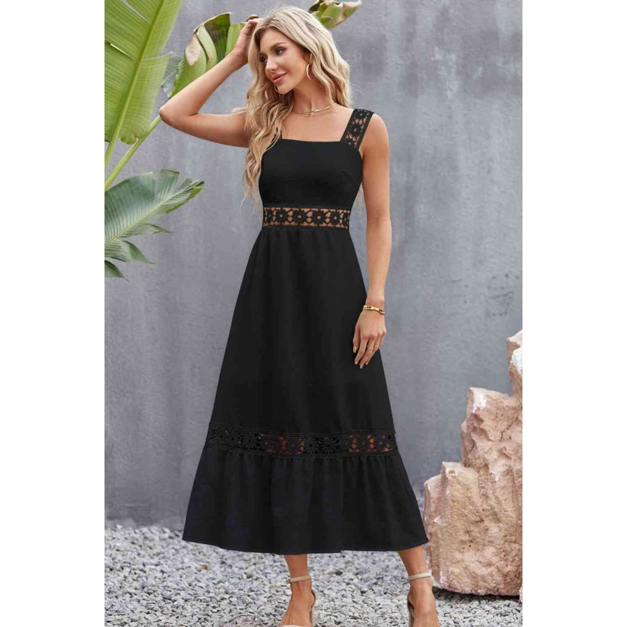 Spliced Lace Square Neck Sleeveless Midi Dress Apparel and Accessories