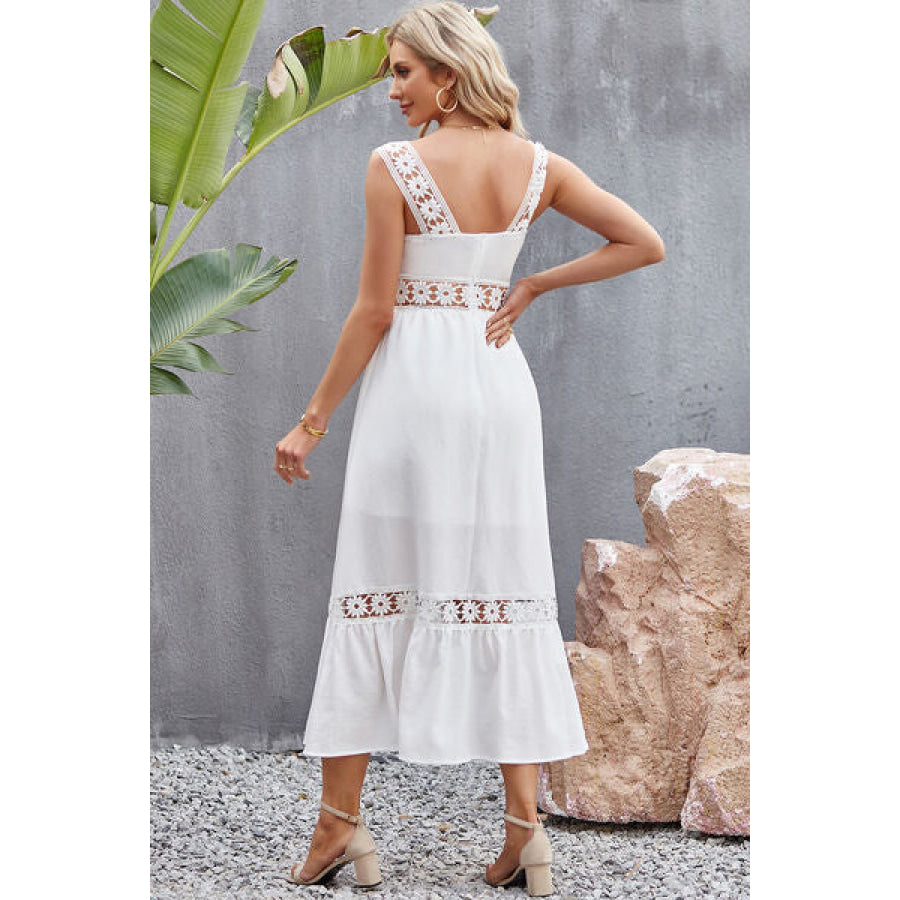 Spliced Lace Square Neck Sleeveless Midi Dress Apparel and Accessories