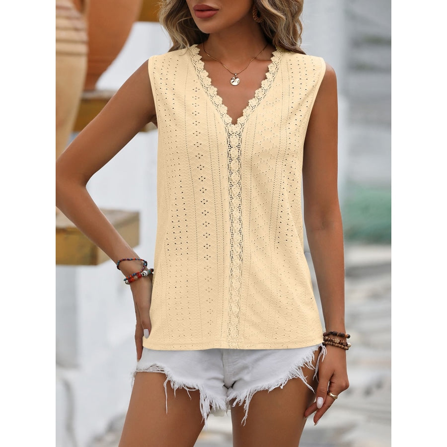 Spliced Lace V-Neck Sleeveless Tank Butter Yellow / S