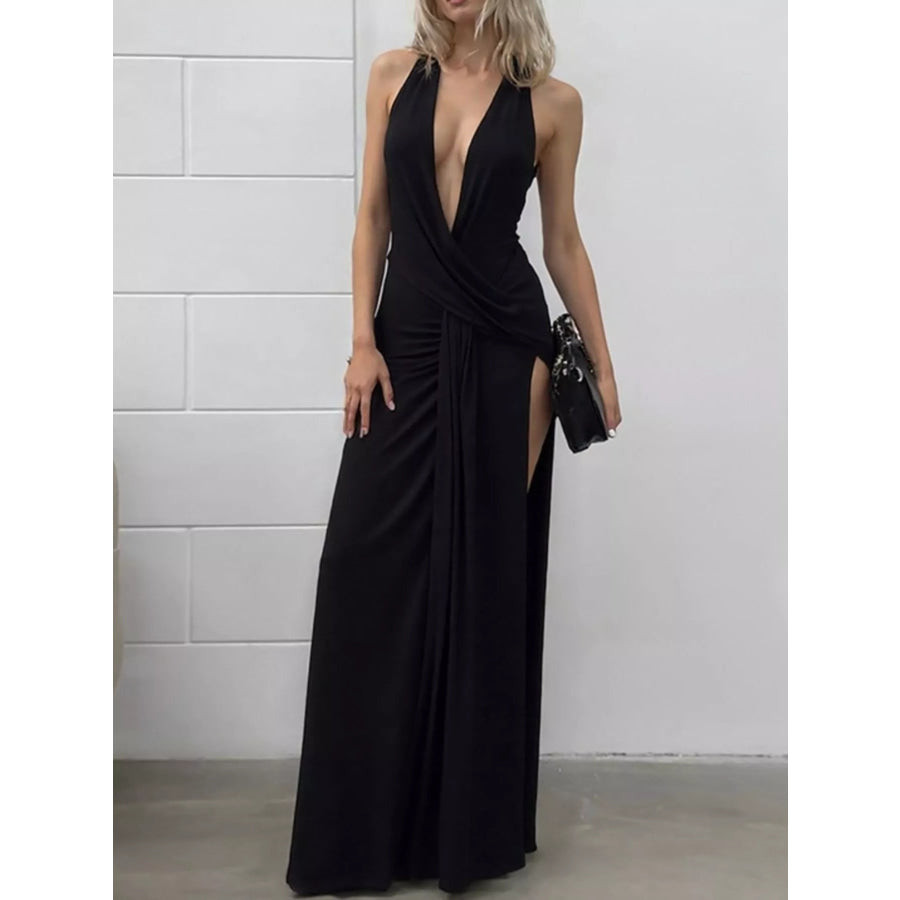 Split Backless Halter Neck Maxi Dress Apparel and Accessories