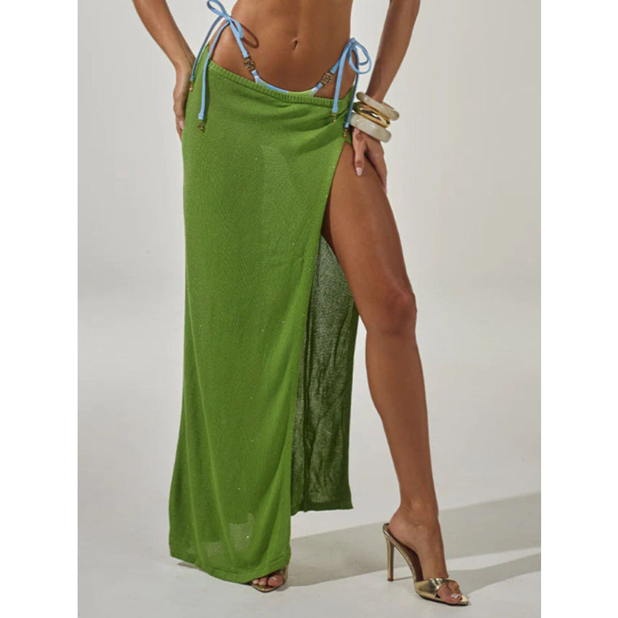 Split Maxi Sweater Skirt Green / S Apparel and Accessories