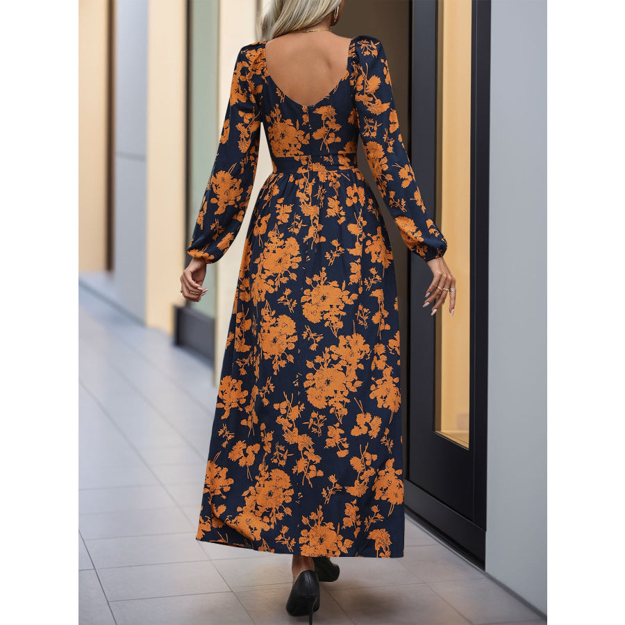 Split Printed Surplice Long Sleeve Midi Dress Apparel and Accessories