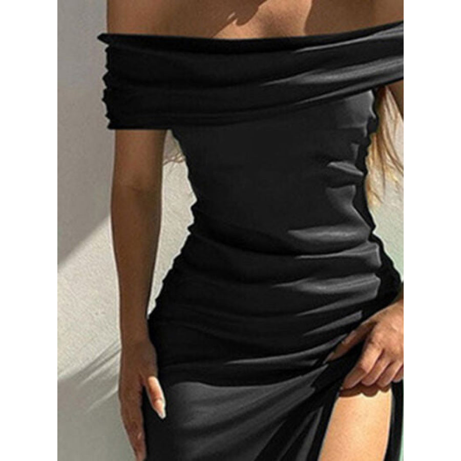 Split Ruched Off - Shoulder Dress Apparel and Accessories