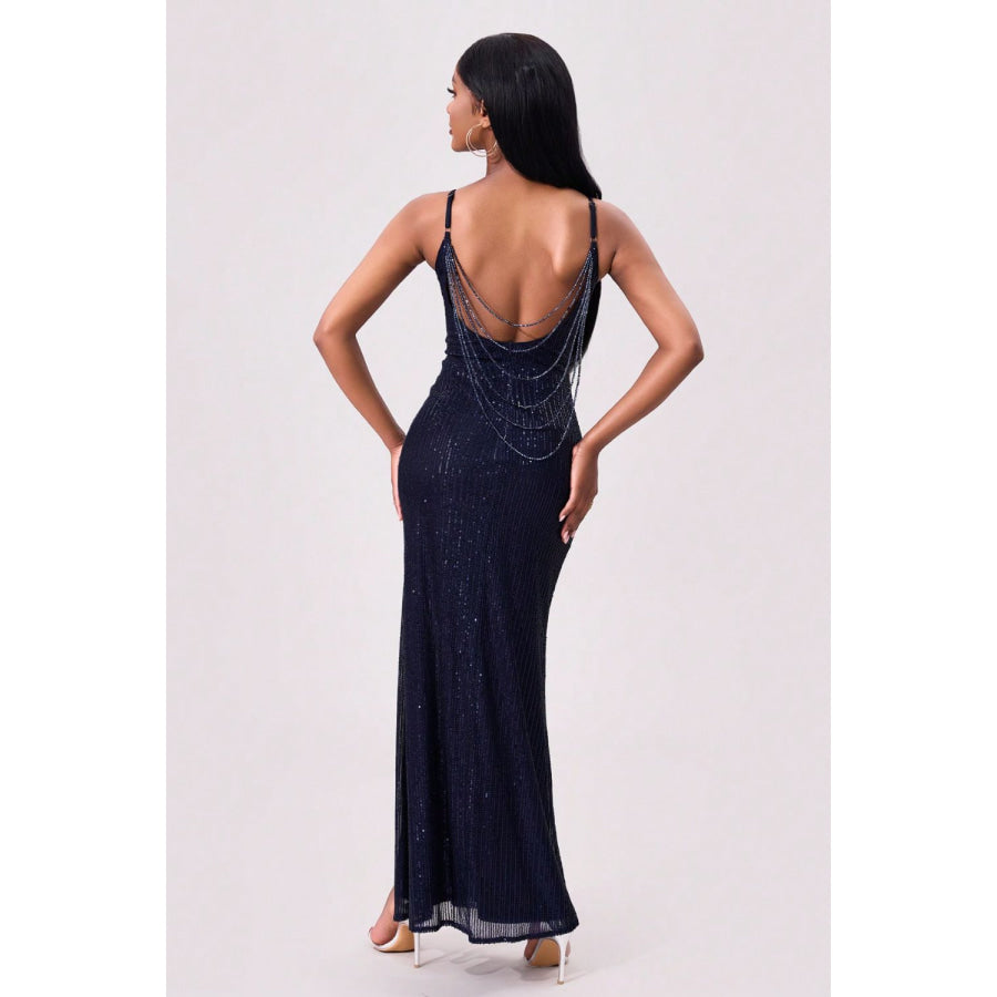 Split Sequin Backless Maxi Cami Dress Apparel and Accessories