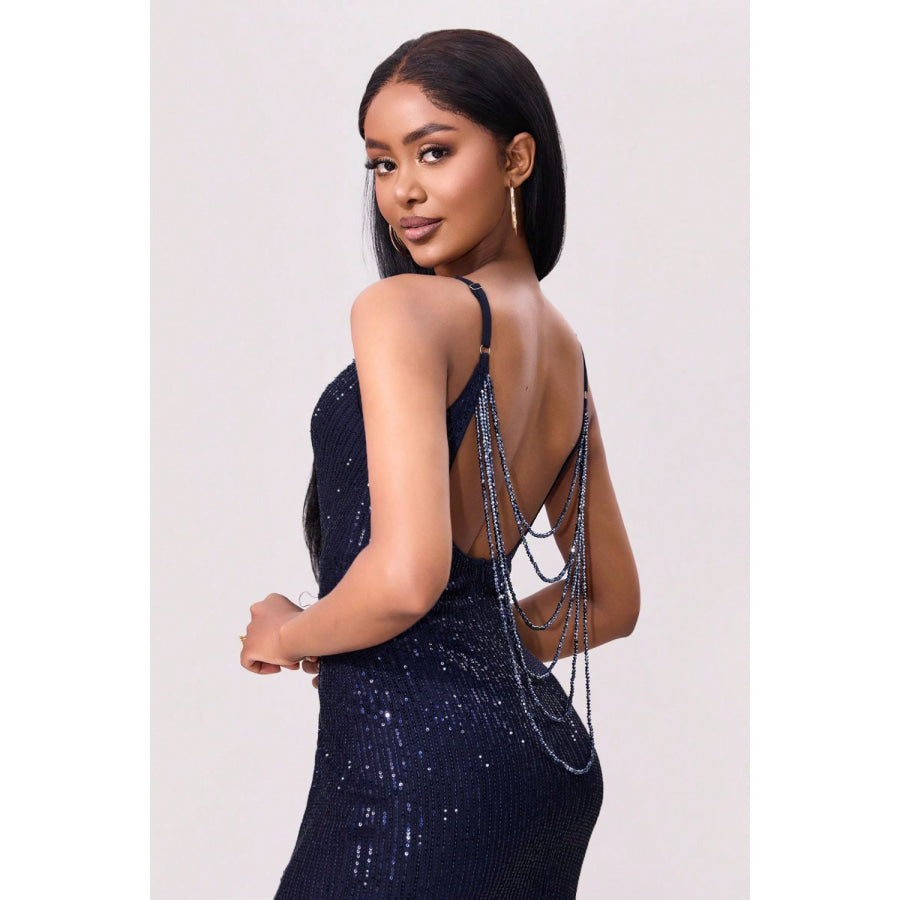 Split Sequin Backless Maxi Cami Dress Apparel and Accessories