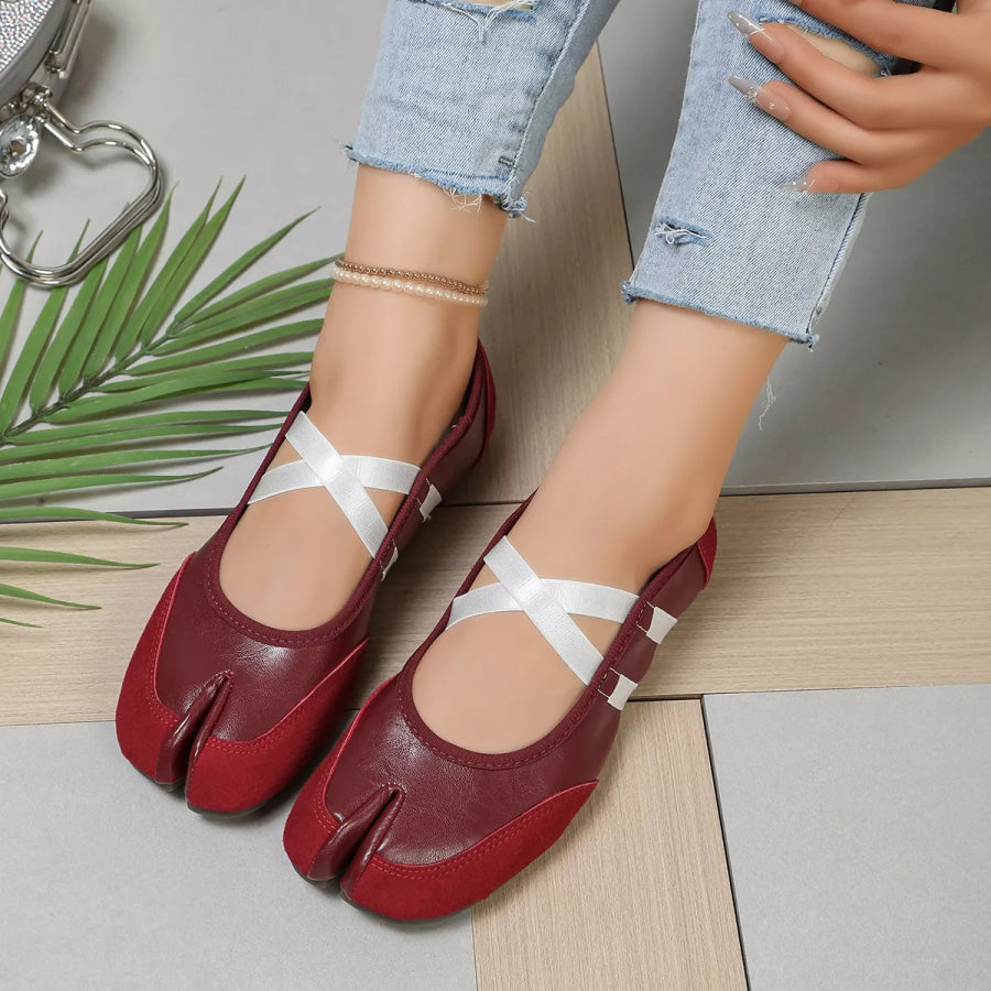 Split-Toe Tabi Ballet Sandals with Crisscross Straps Red / 36 Apparel and Accessories