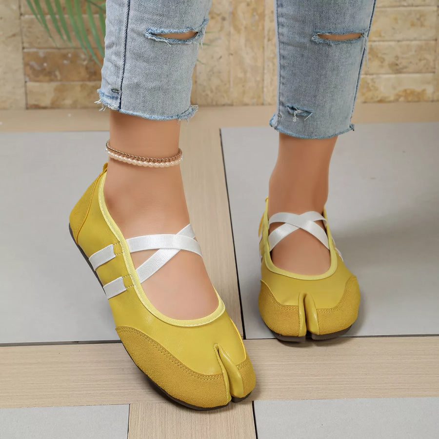 Split-Toe Tabi Ballet Sandals with Crisscross Straps Yellow / 36 Apparel and Accessories