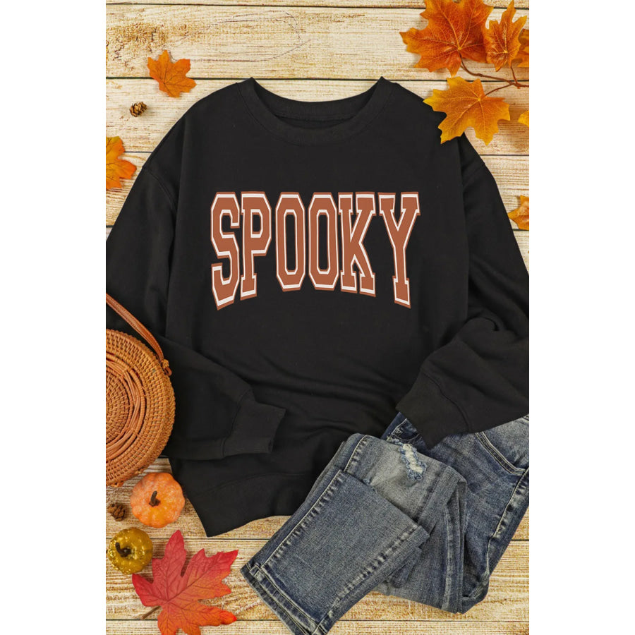 SPOOKY Round Neck Long Sleeve Sweatshirt Apparel and Accessories