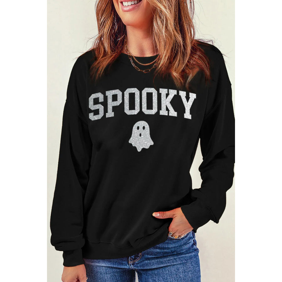 SPOOKY Round Neck Long Sleeve Sweatshirt Apparel and Accessories