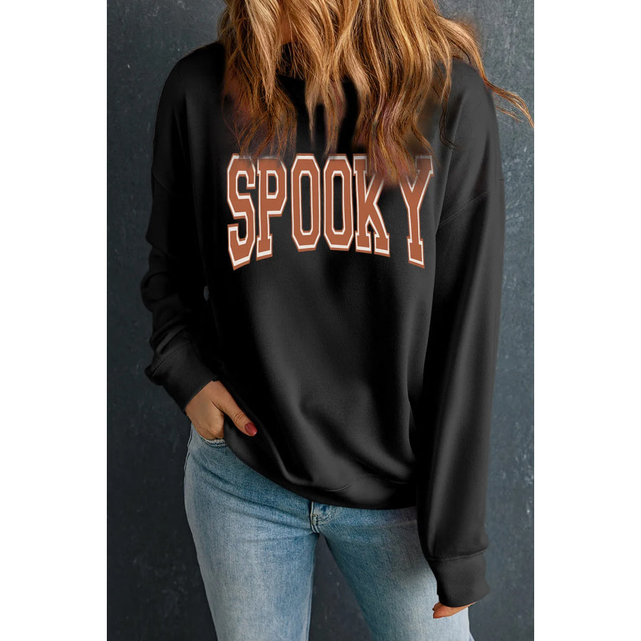 SPOOKY Round Neck Long Sleeve Sweatshirt Apparel and Accessories