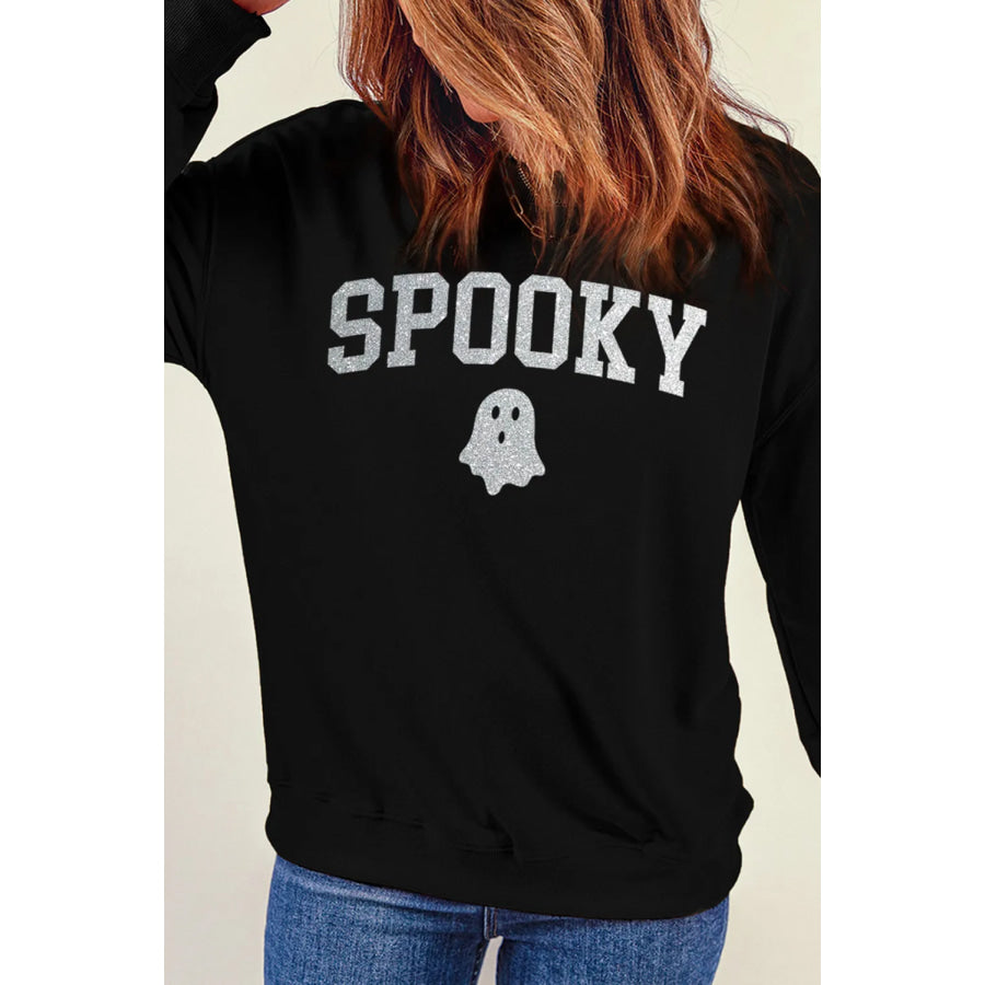 SPOOKY Round Neck Long Sleeve Sweatshirt Black / S Apparel and Accessories