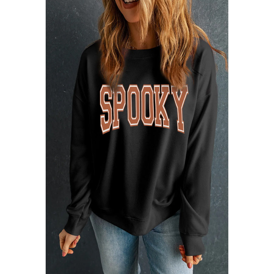 SPOOKY Round Neck Long Sleeve Sweatshirt Black / S Apparel and Accessories