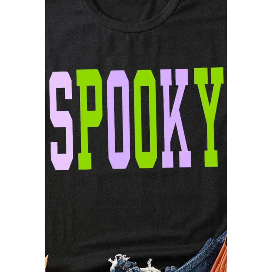 SPOOKY Round Neck Short Sleeve T-Shirt Apparel and Accessories