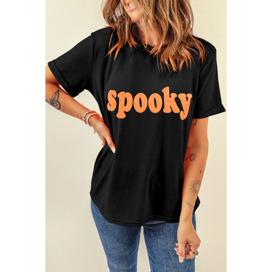 SPOOKY Round Neck Short Sleeve T-Shirt Apparel and Accessories