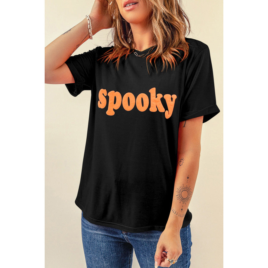 SPOOKY Round Neck Short Sleeve T-Shirt Apparel and Accessories