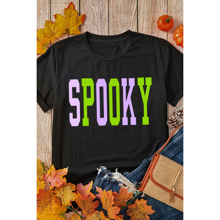 SPOOKY Round Neck Short Sleeve T-Shirt Apparel and Accessories