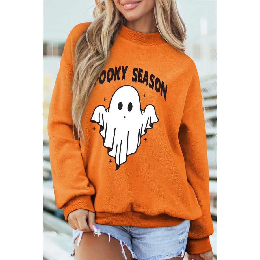Spooky Season Mock Neck Reversible Halloween Sweatshirt Orange / S Apparel and Accessories