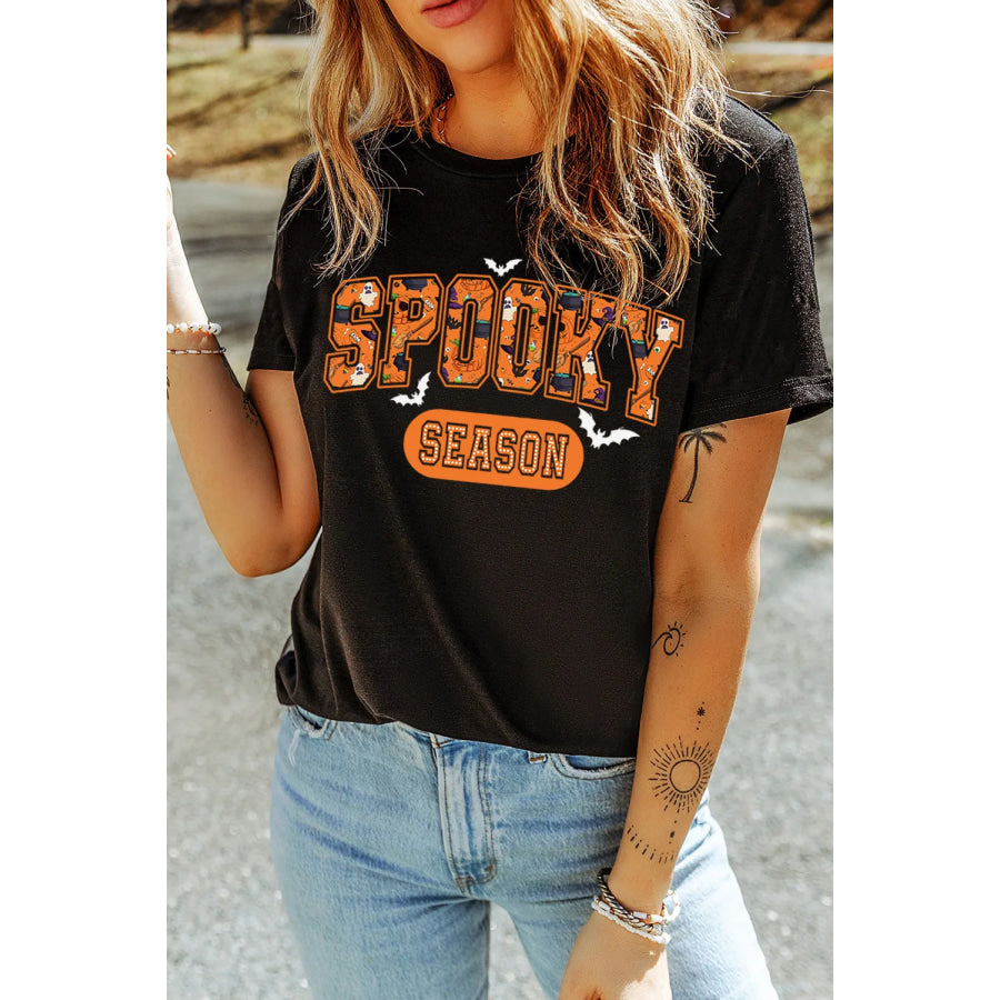 SPOOKY SEASON Round Neck Short Sleeve T-Shirt Black / S Apparel and Accessories