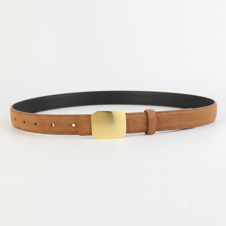 Square Buckle Leather Belt Coffee Brown / One Size Apparel and Accessories