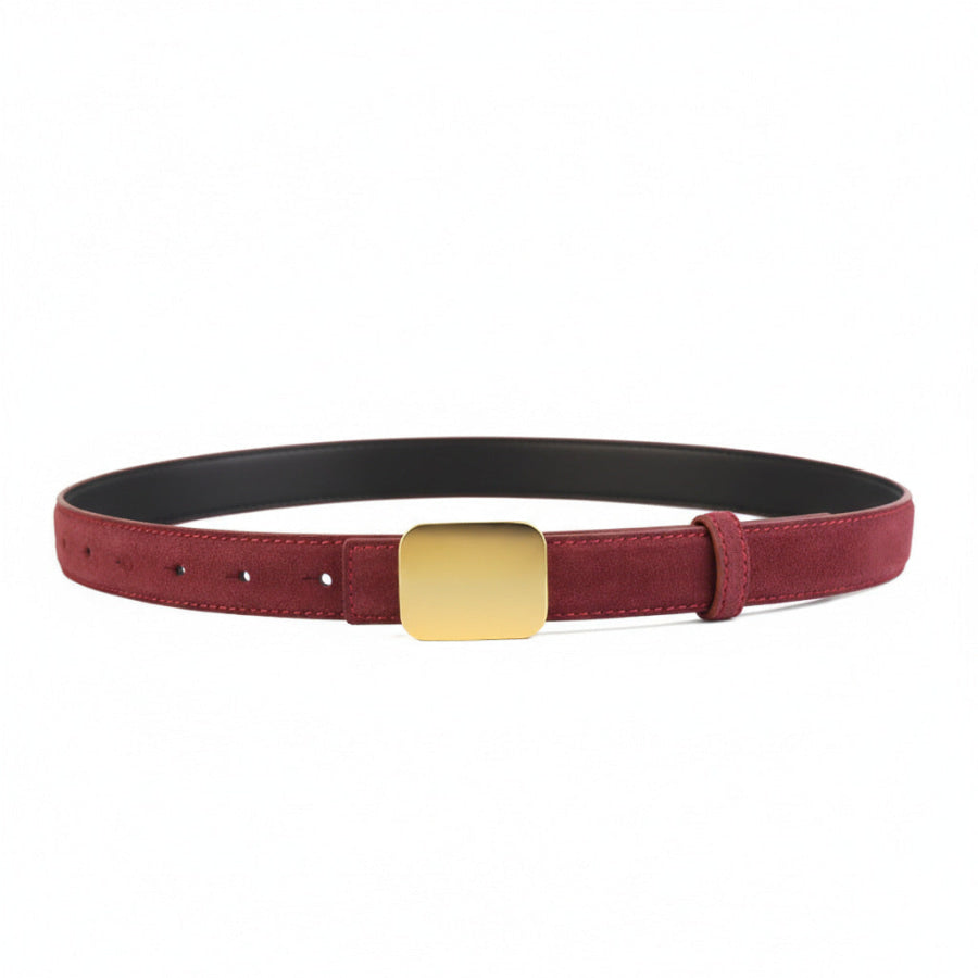 Square Buckle Leather Belt Red / One Size Apparel and Accessories