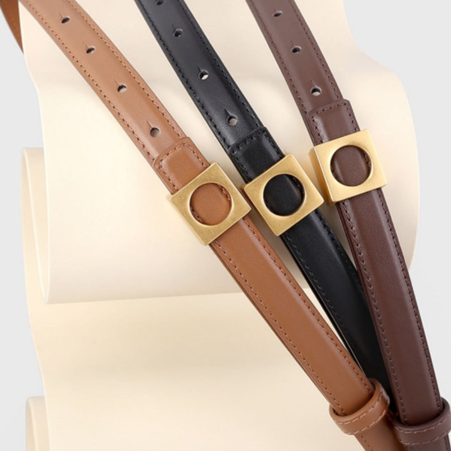Square Buckle Skinny Leather Belt Apparel and Accessories