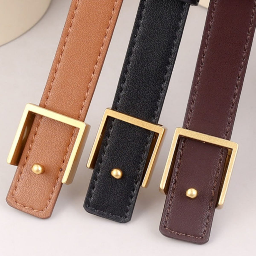 Square Buckle Skinny Leather Belt Apparel and Accessories