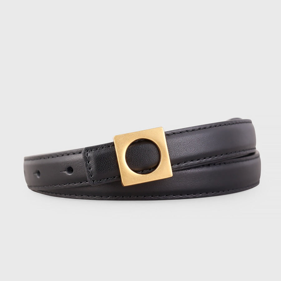 Square Buckle Skinny Leather Belt Black / One Size Apparel and Accessories