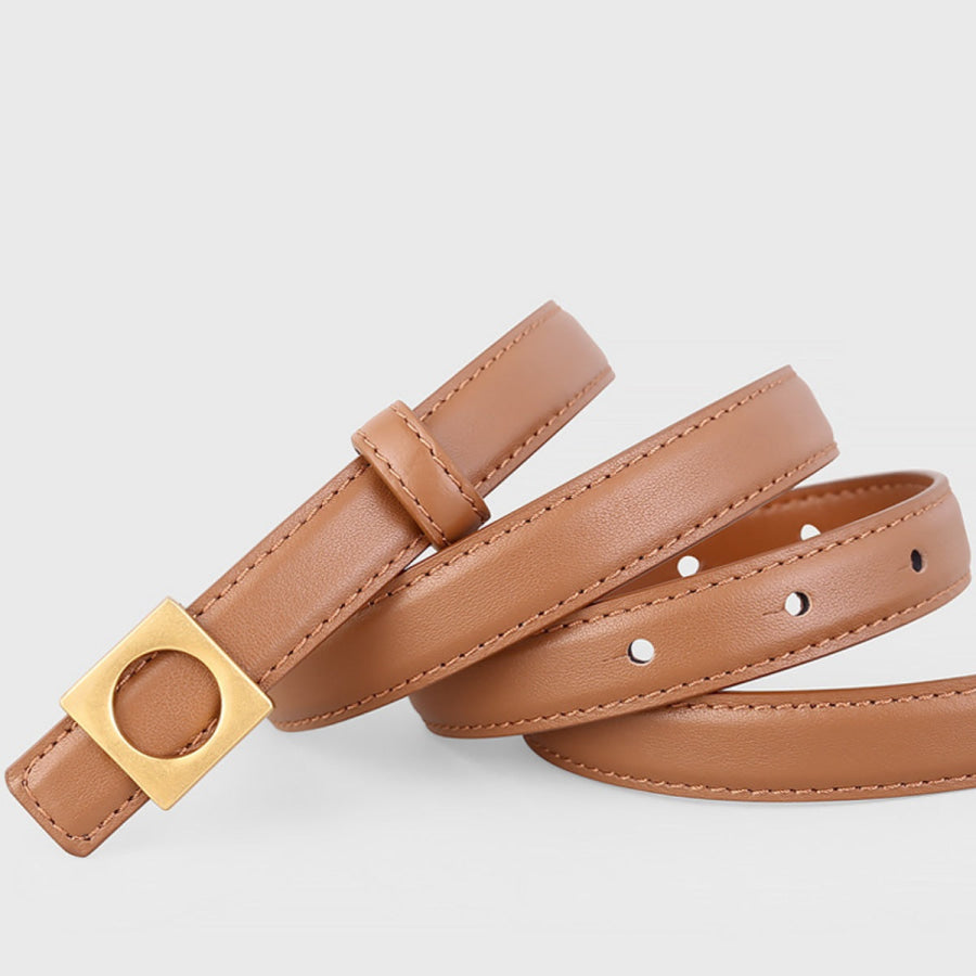Square Buckle Skinny Leather Belt Brown / One Size Apparel and Accessories