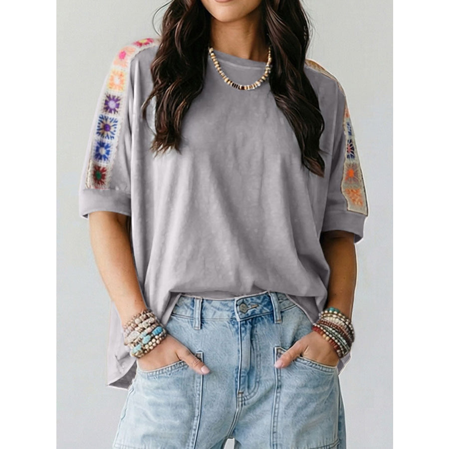 Square Crochet Detail Loose T Shirt Apparel and Accessories