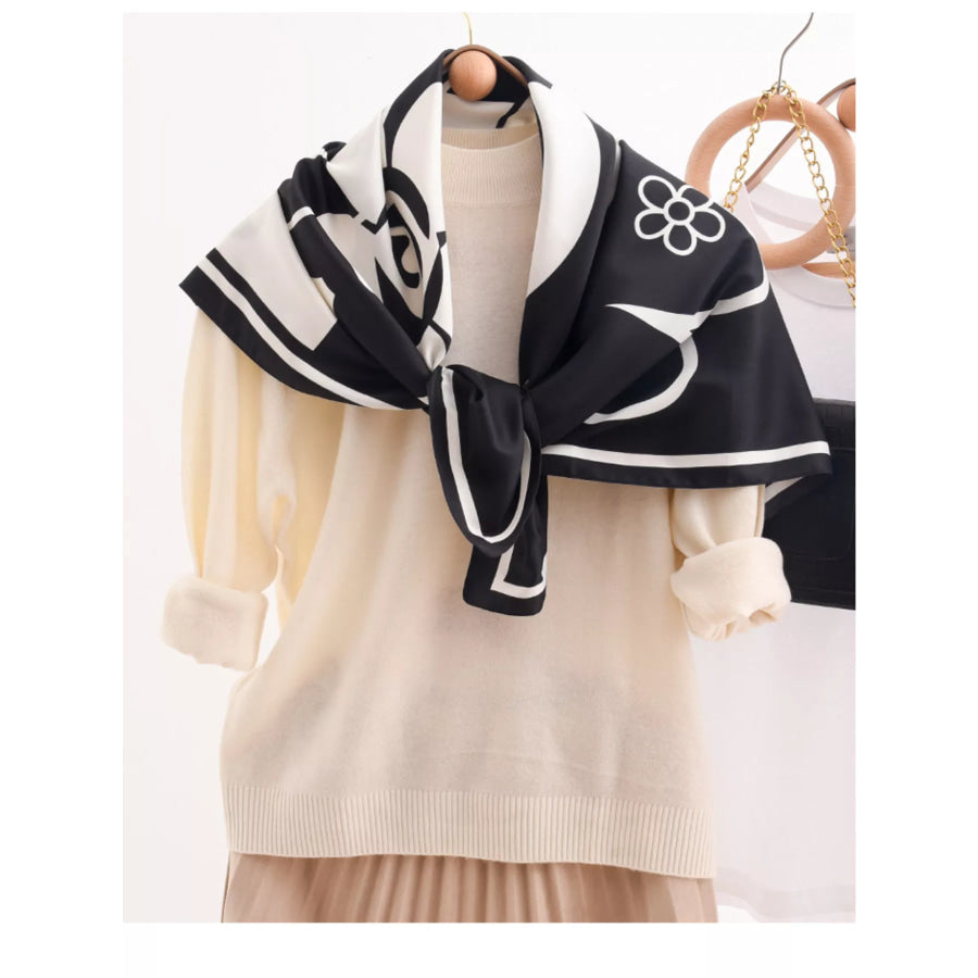 Square Flower Silk Scarf Black / One Size Apparel and Accessories