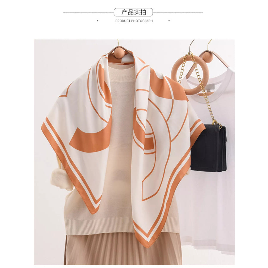 Square Flower Silk Scarf Sherbet / One Size Apparel and Accessories