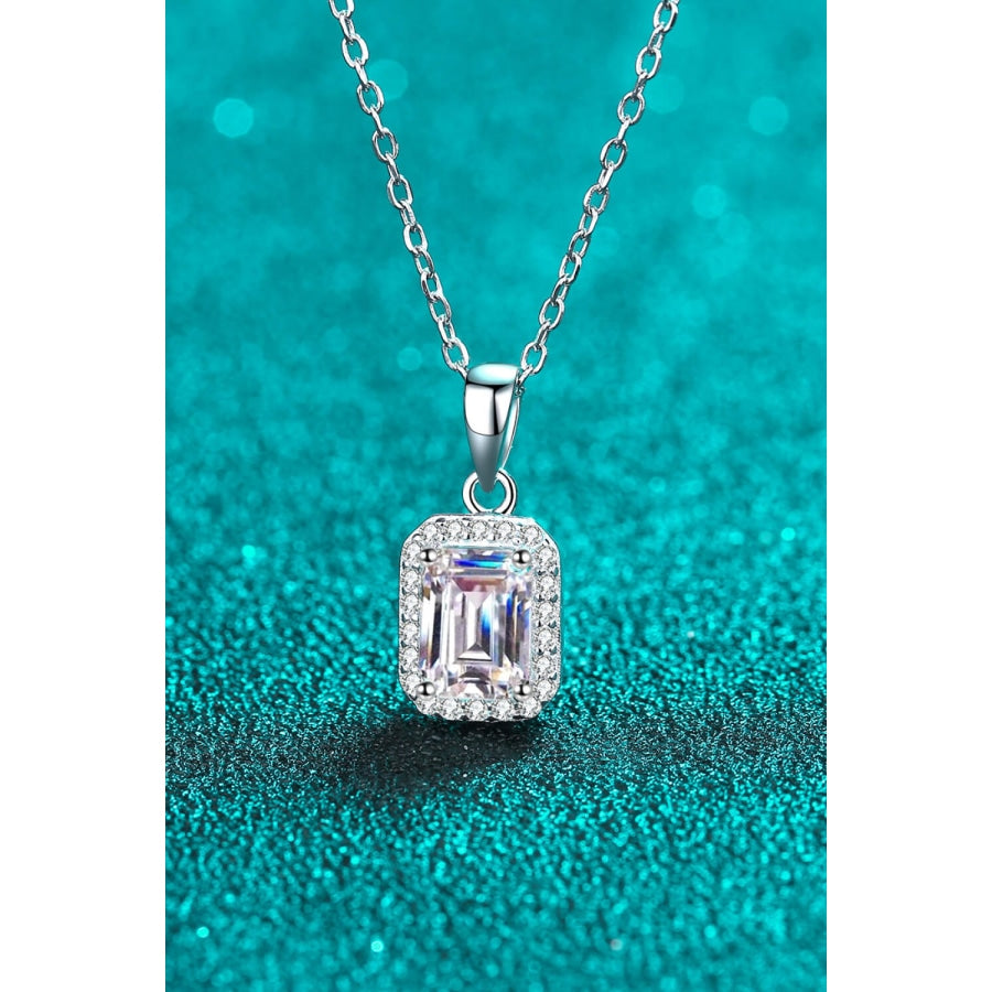 Square Moissanite Pendant Chain Necklace Silver / One Size