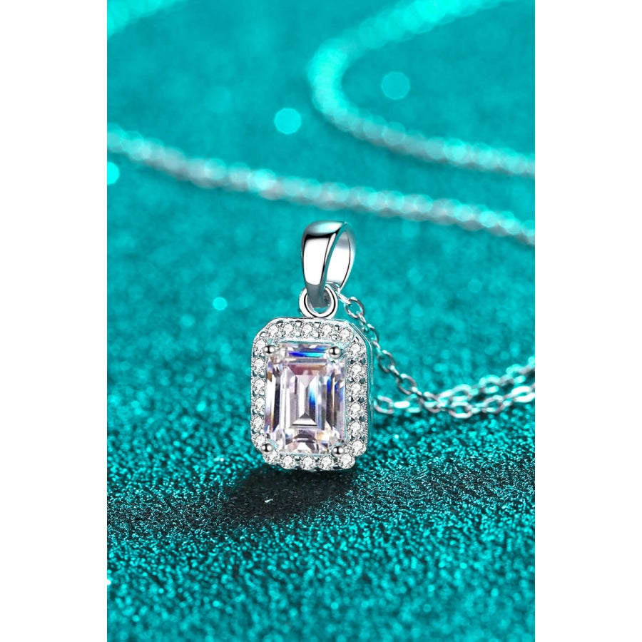 Square Moissanite Pendant Chain Necklace Silver / One Size