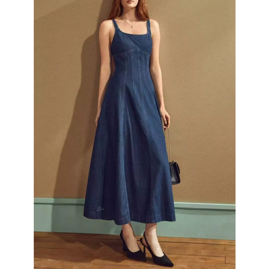 Square Neck A-Line Denim Dress Apparel and Accessories