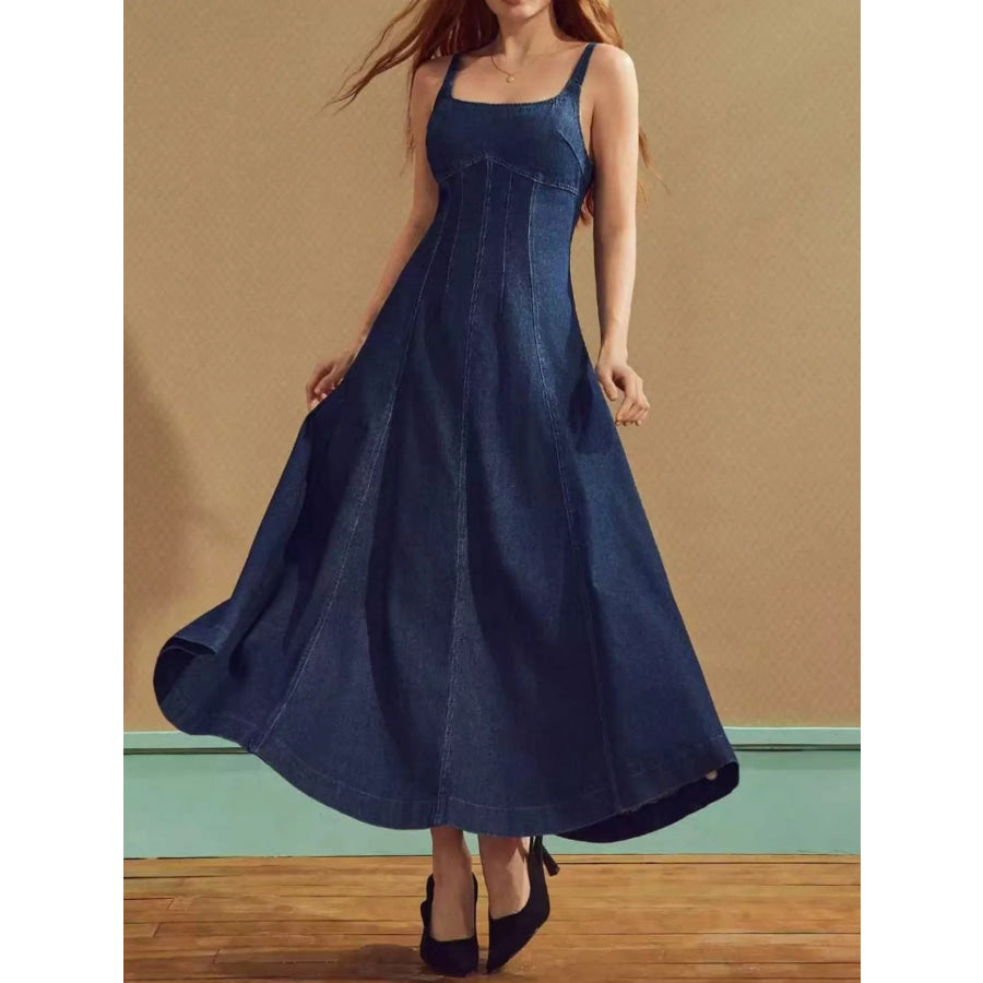 Square Neck A-Line Denim Dress Apparel and Accessories