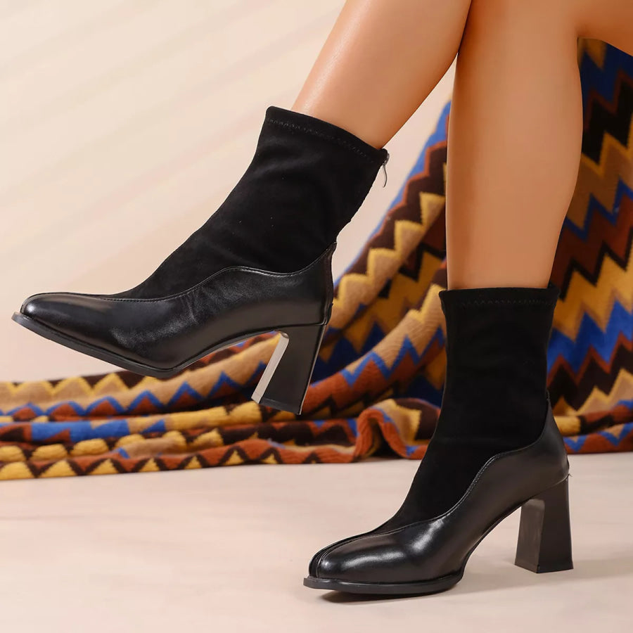 Square Neck Block Heel Boots Apparel and Accessories