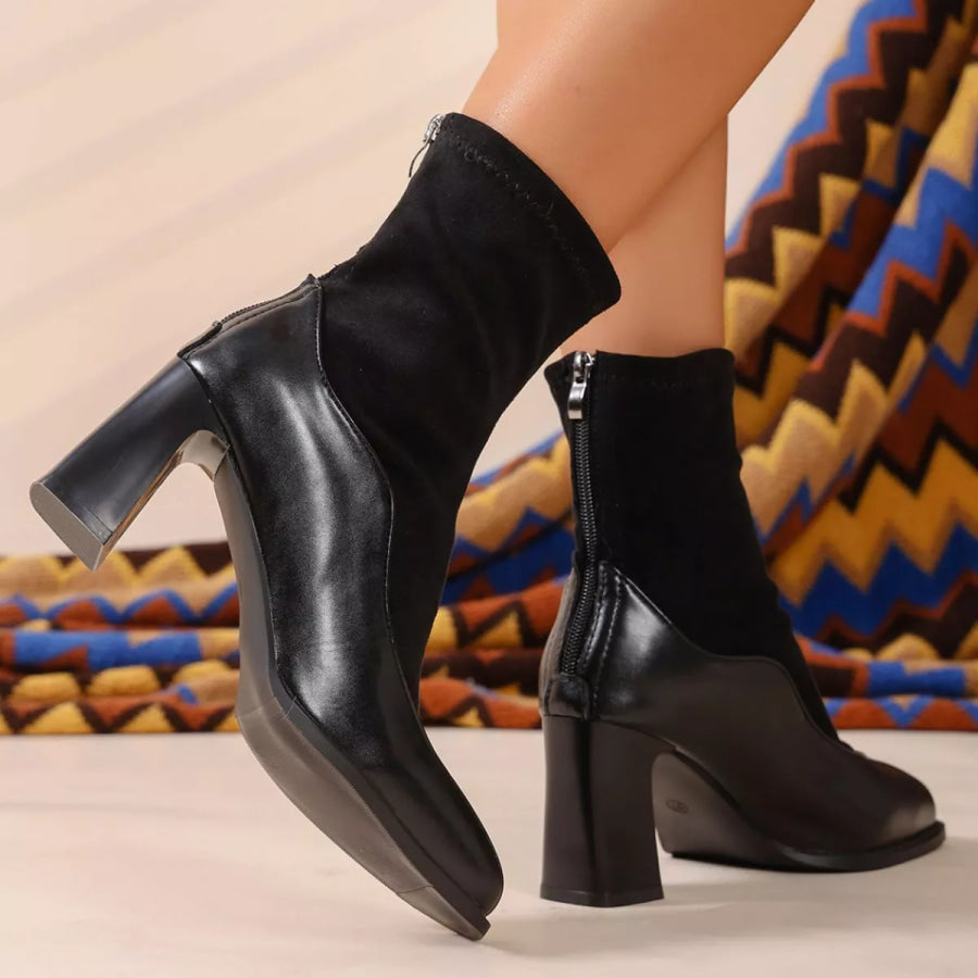 Square Neck Block Heel Boots Apparel and Accessories