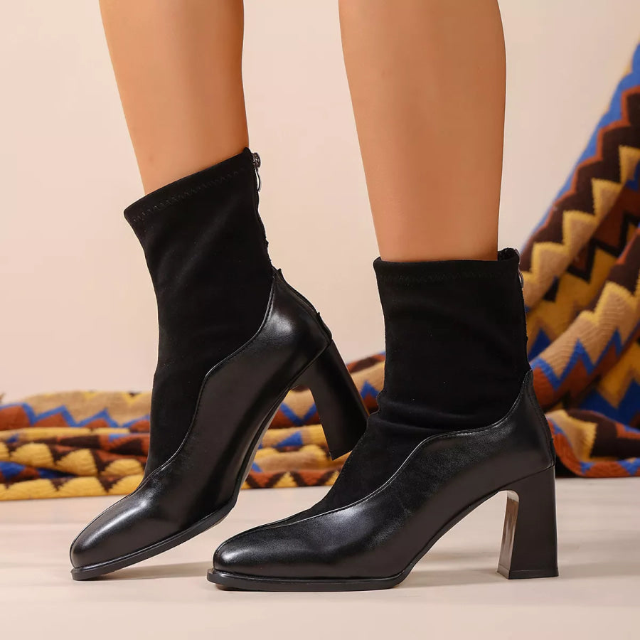 Square Neck Block Heel Boots Black / 35 Apparel and Accessories