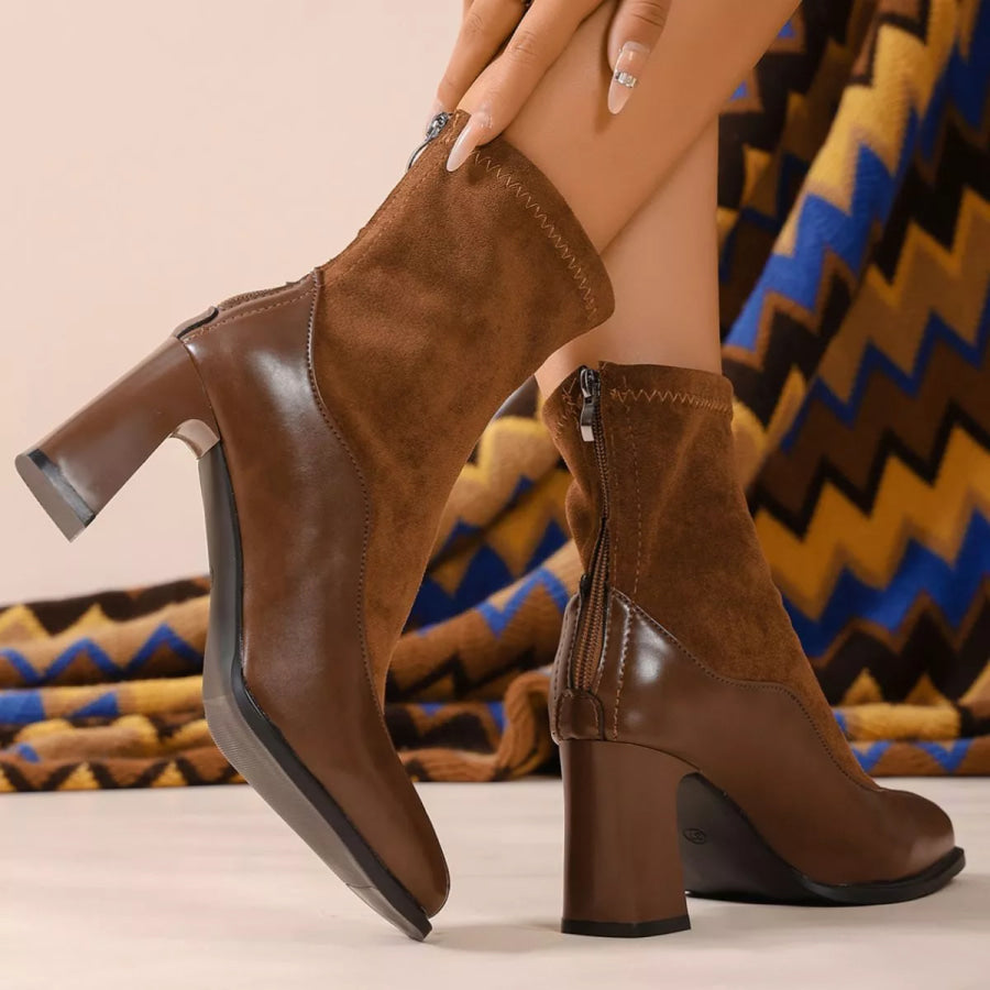 Square Neck Block Heel Boots Brown fleece-lined / 35 Apparel and Accessories