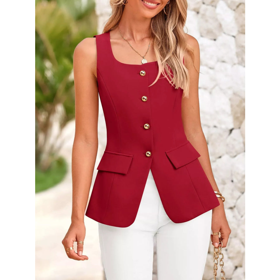 Square Neck Button-Up Vest Apparel and Accessories