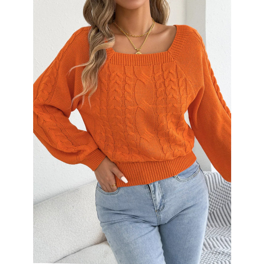 Square Neck Cable Knit Sweater Apparel and Accessories