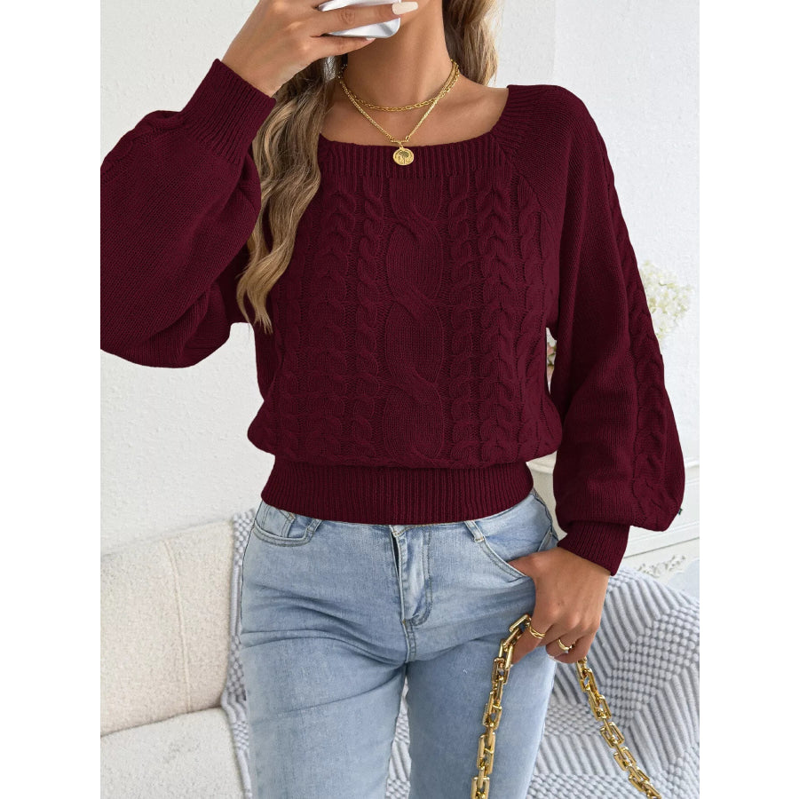 Square Neck Cable Knit Sweater Apparel and Accessories
