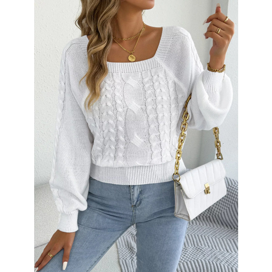 Square Neck Cable Knit Sweater Apparel and Accessories