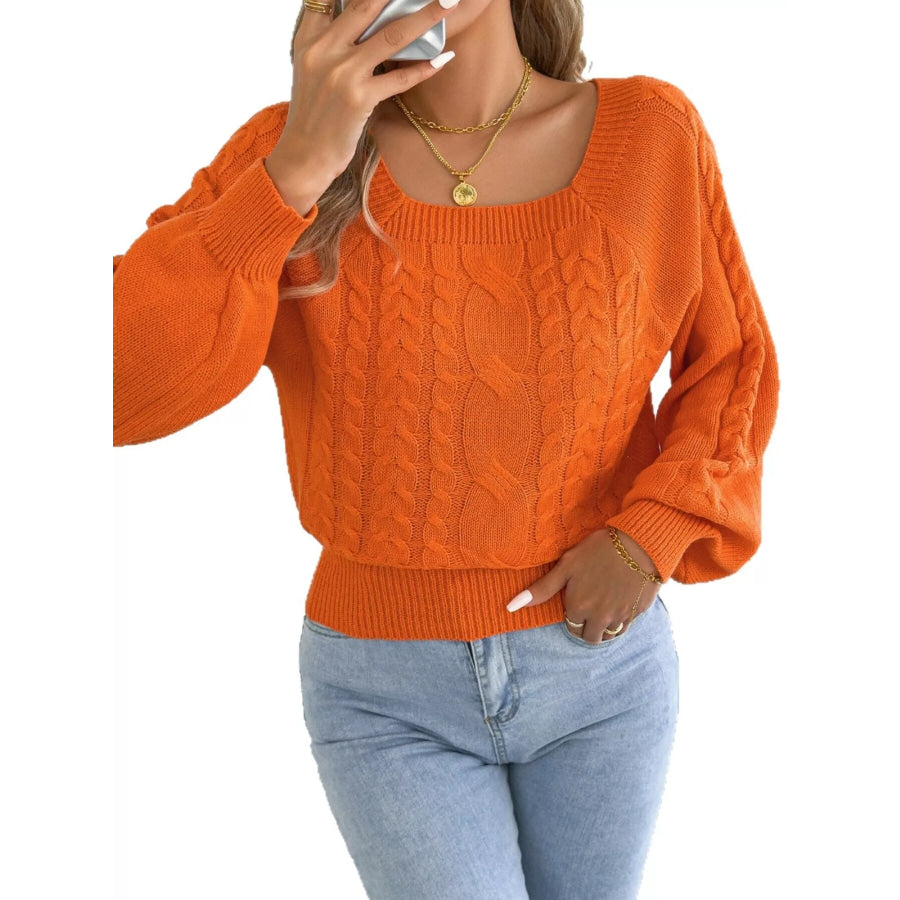 Square Neck Cable Knit Sweater Apparel and Accessories