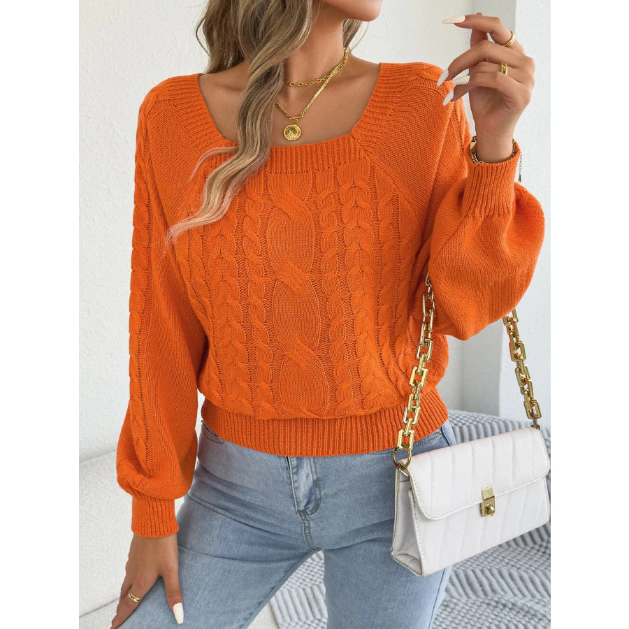 Square Neck Cable Knit Sweater Apparel and Accessories