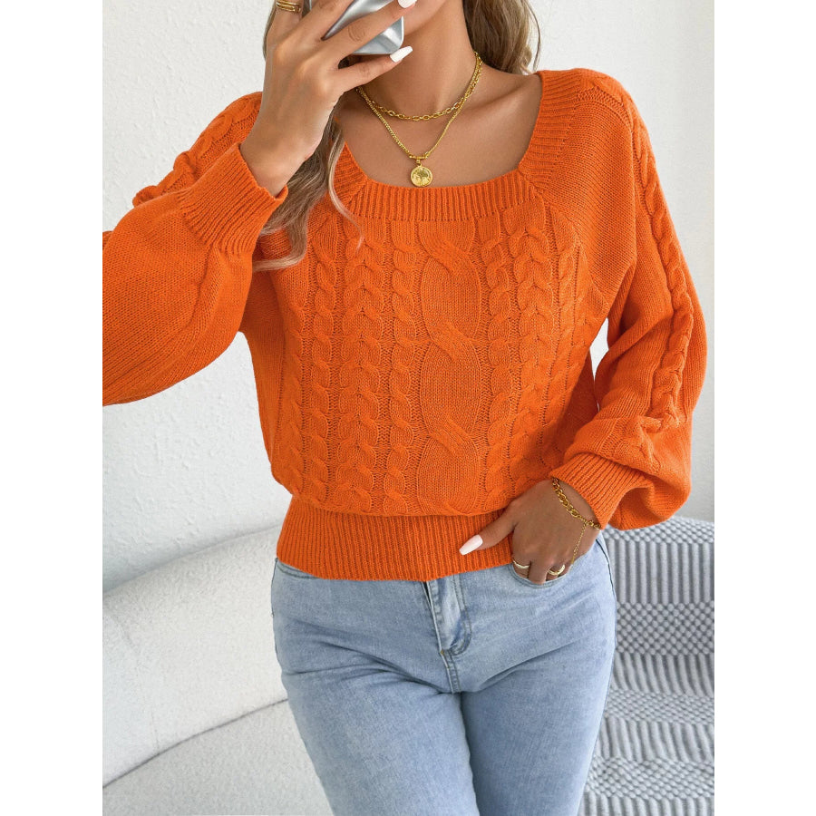 Square Neck Cable Knit Sweater Apparel and Accessories