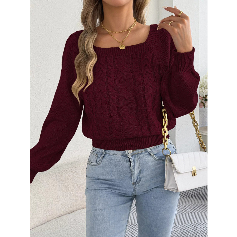Square Neck Cable Knit Sweater Apparel and Accessories
