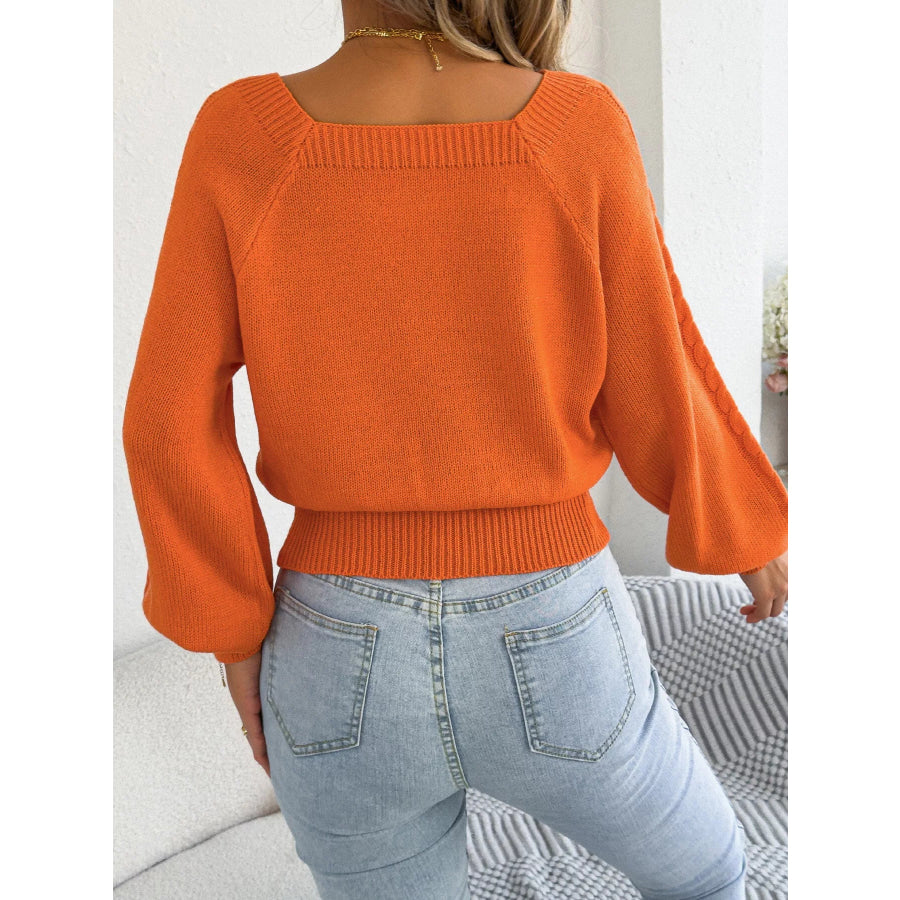Square Neck Cable Knit Sweater Apparel and Accessories